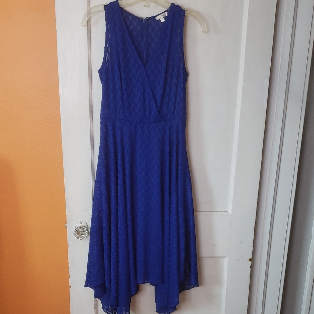 Shoshanna Colbot Blue Emmy Elegant Crepe Sleeveless Vneck Asymmetrical Dress 4
